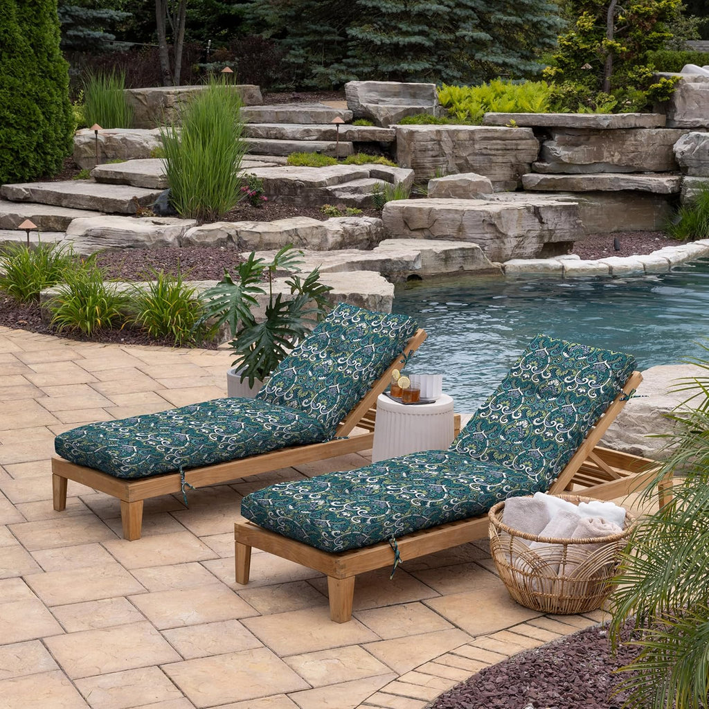 Outdoor Plush Modern Tufted Chaise Cushion, 76 x 22, Rain-Proof, Fade Resistant, Tufted Cushion for Chaise Lounger
