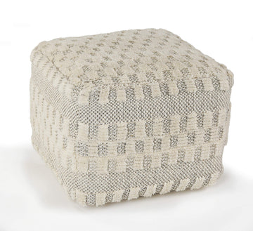 LR Home Cream Tufted Checkered Geometric Pouf