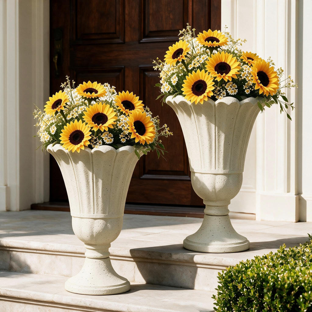 24" Tall Urn Planters for Outdoor Plants Set of 2 - Beige Petal
