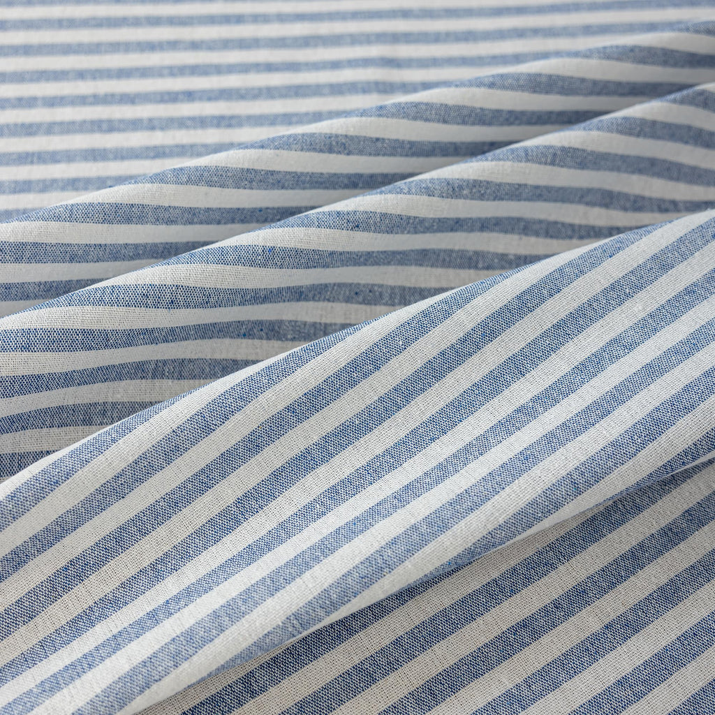 Striped Cotton Blend Tablecloth Ruffled Table Cloth Blue, 60"×120"