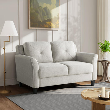 Harrington 57.9" Loveseat, Transitional Modern, Pocket Coil Comfort, Easy Assembly, Woven Fabric, Beige