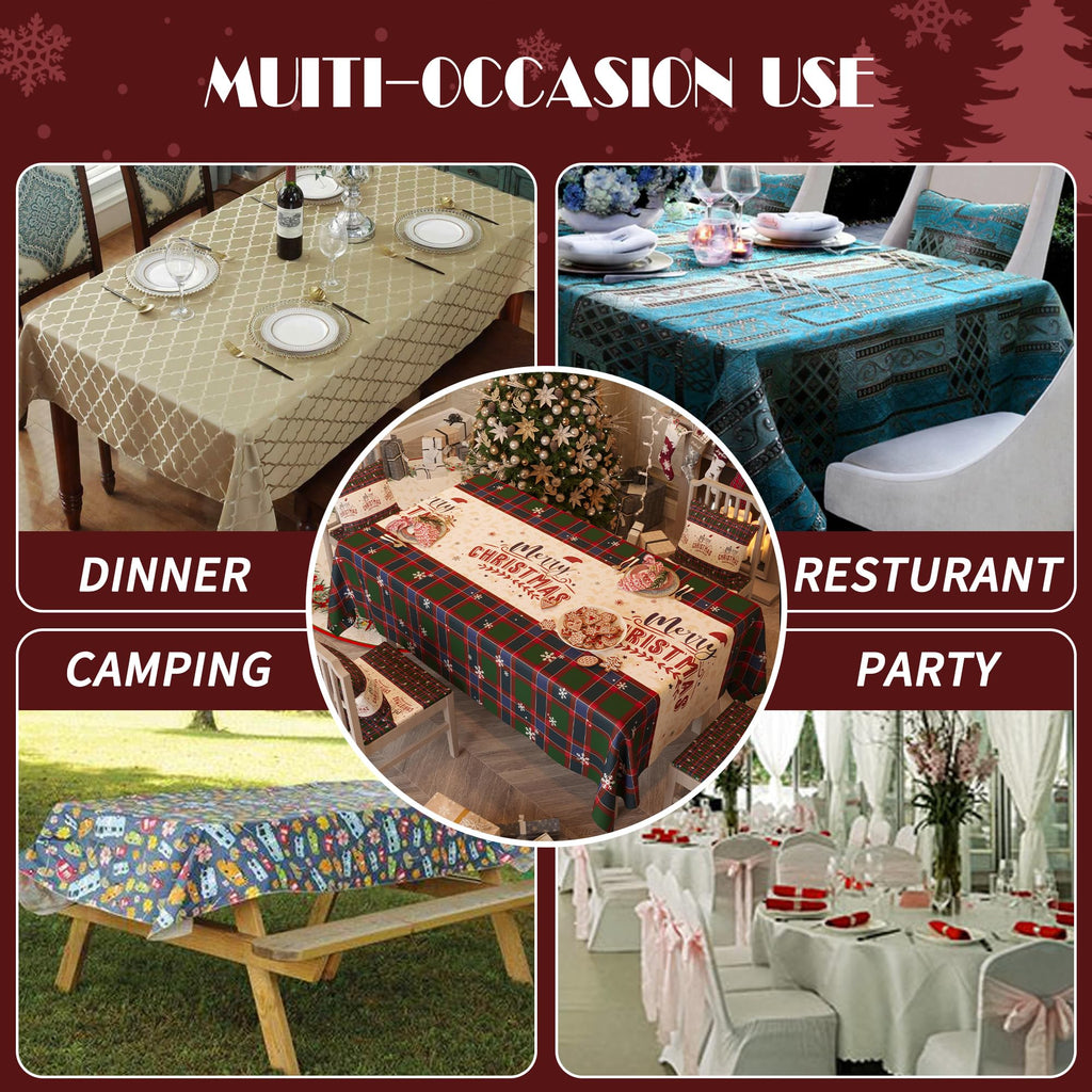 Christmas Rectangle Table Cloth, 100% Waterproof Tablecloth, Christmas Decorations, Vinyl Tablecloth Plastic Table