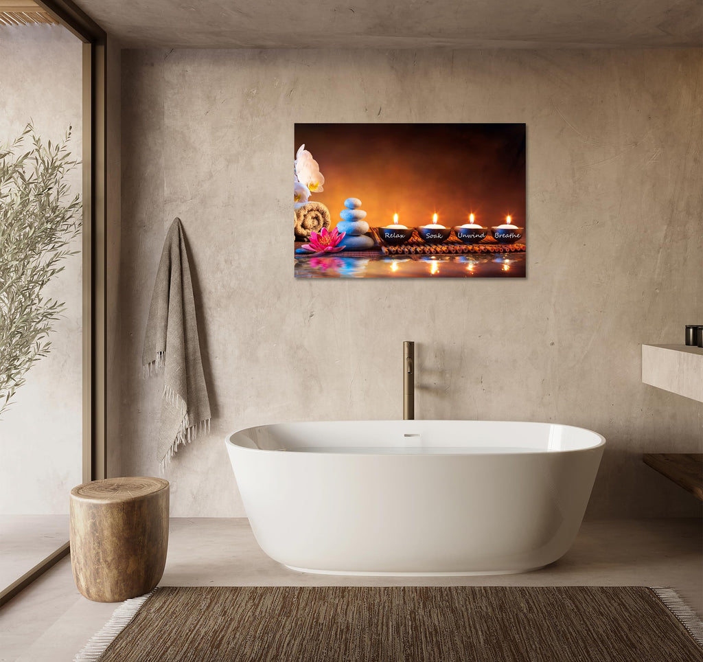 Zen Wall Art Decor Breathe Canvas Art Picture Candles Relaxing Peaceful Poster Prints for Zen Spa Room Artwork Living