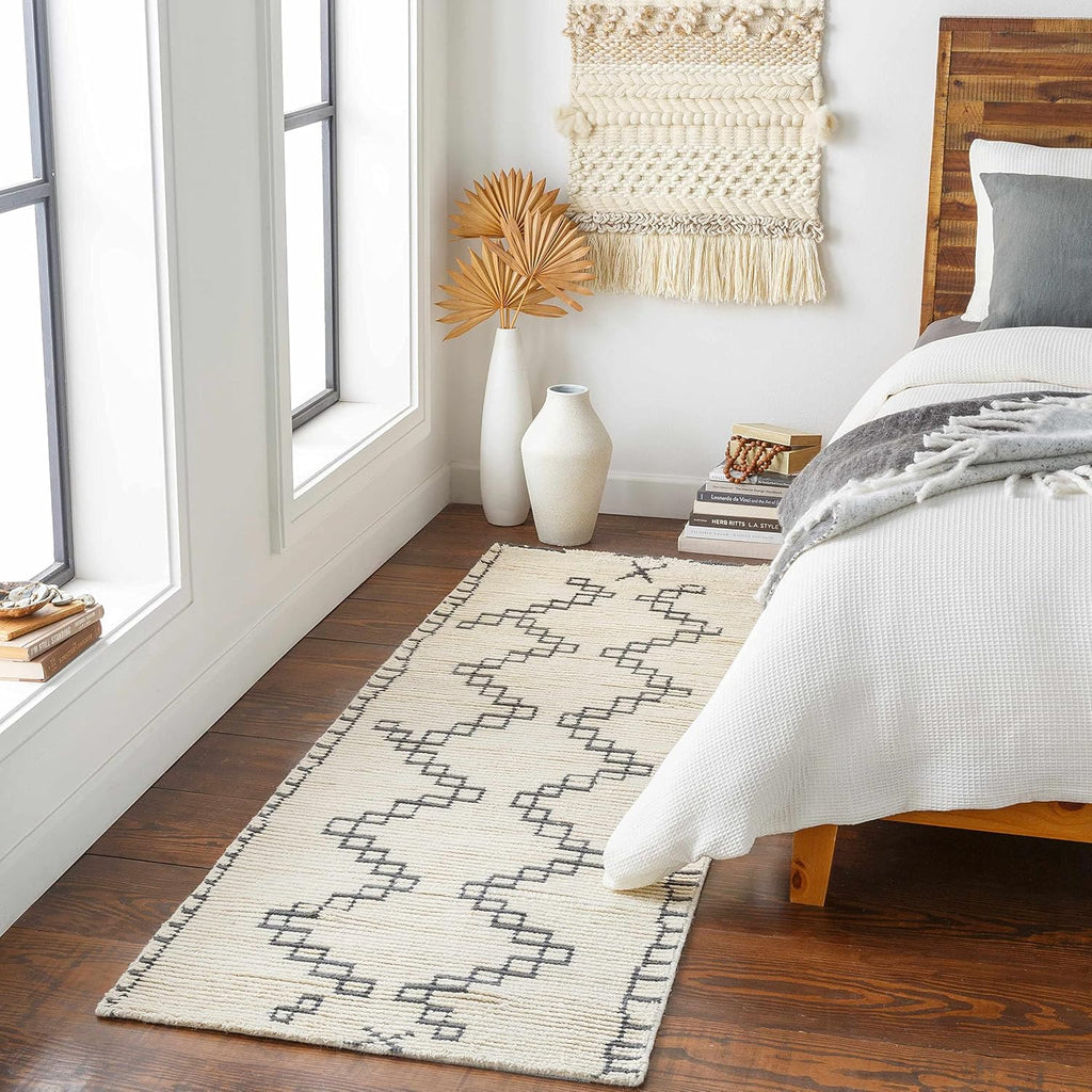 BON2301 Beni Ourain Bohemian, Transitional Area Rug - Ivory, Charcoal