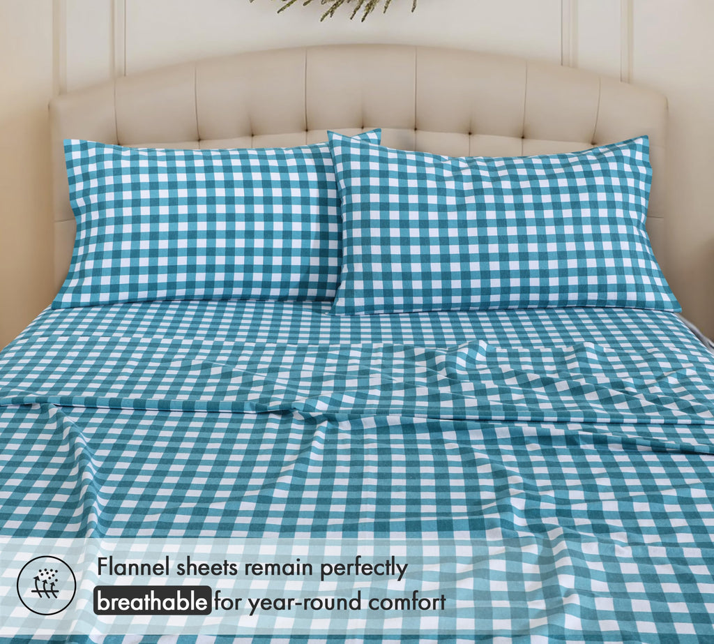 100% Cotton Flannel Sheets Full Size, 4 PCs, Cabin Plaid