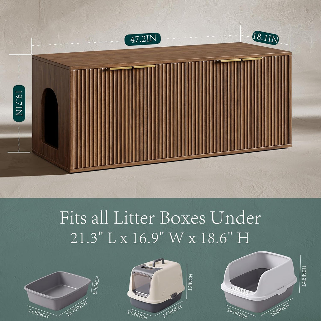 47.2" Walnut Litter Box Enclosure Furniture for 2 Cats
