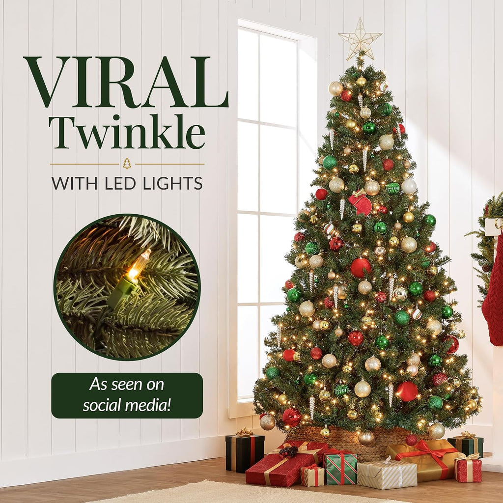 Artificial Christmas Tree with LED Twinkling Lights, Pre-Lit Spruce Realistic Holiday Xmas Décor, 900 Lights