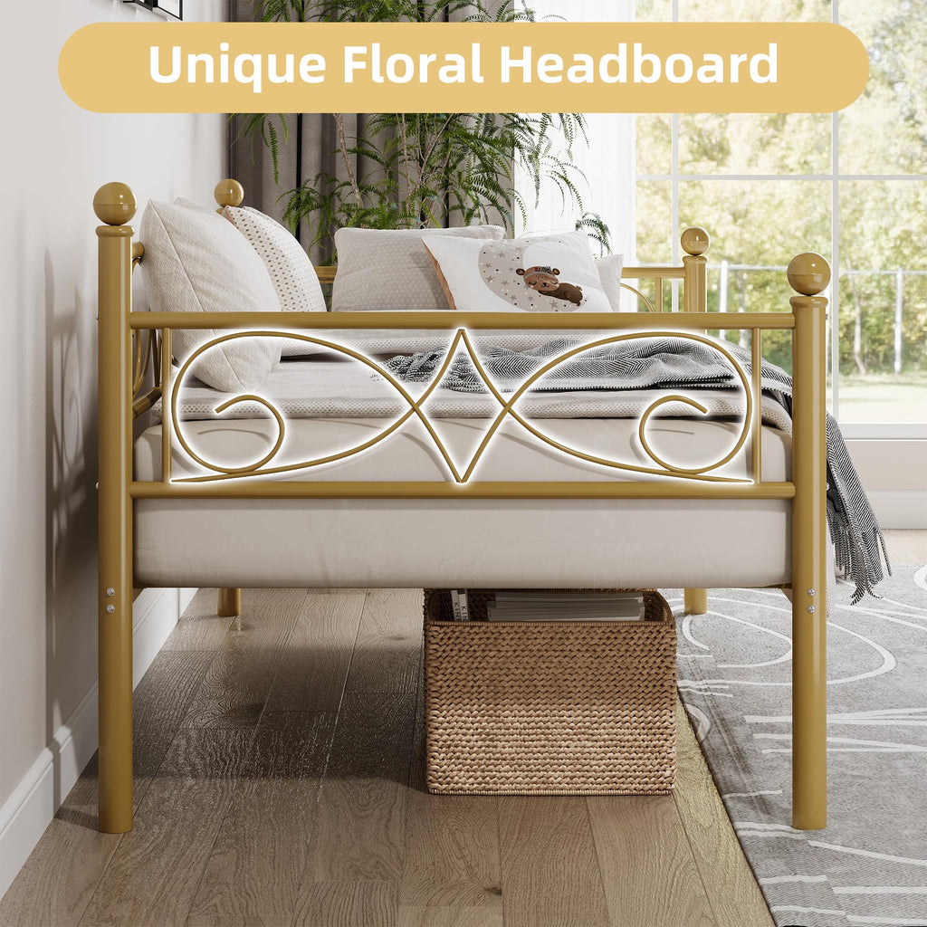 Twin Size Daybed Frame, Metal Sofa Day Bed Frame, Gold