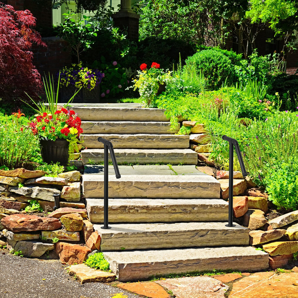 Stair Railing Handrails for Outdoor Steps Single Post Handrail Set of 2