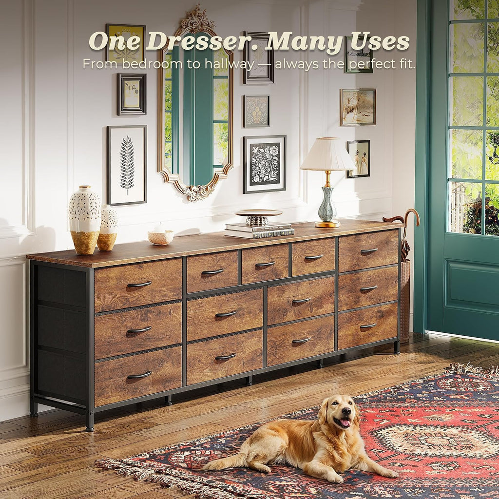 70 Inch Dresser , TV Stand for 65, 75, 80 Inch TV, 13 Fabric Drawer Long Dresser, Large Entertainment Center , Wide