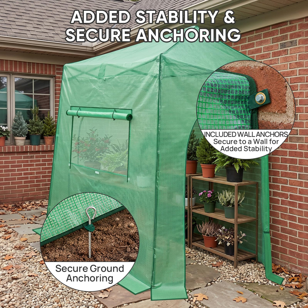 9x4 Easy Setup Pop Up Greenhouse, Lean-To Design, Clear/Green