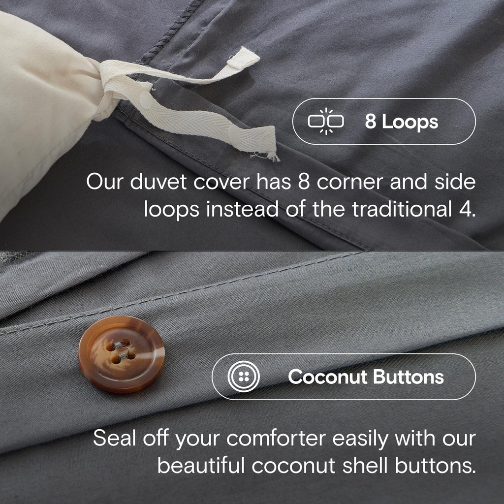 DOZ 100% Long Staple Cotton Duvet Cover Set, Soft Sateen Weave Cotton, Smooth, Breathable, Hotel Comfort, 90"x90", 8