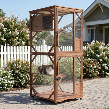 Cathy Large Outdoor Cat Enclosure on Wheels, Weatherproof Cat Playpen with Predator-Proof Wire Mesh, Walk-in Cat