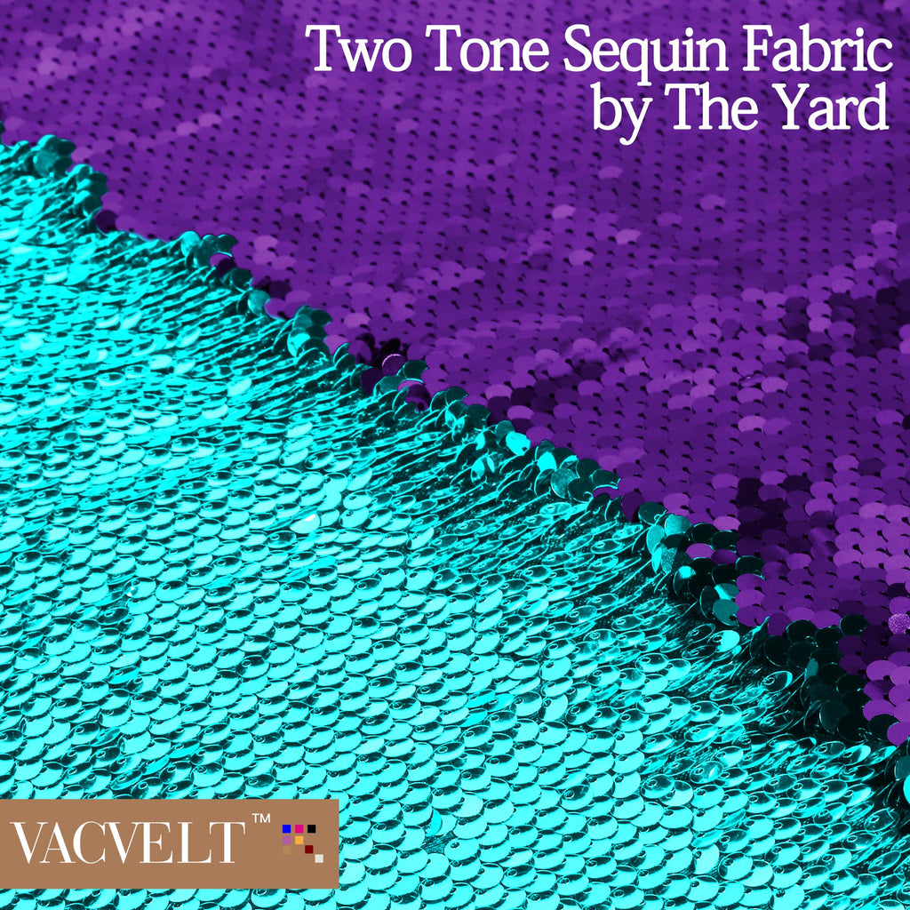Flip Sequin Fabric by The Yard, Half Yard, Turquoise + Purple