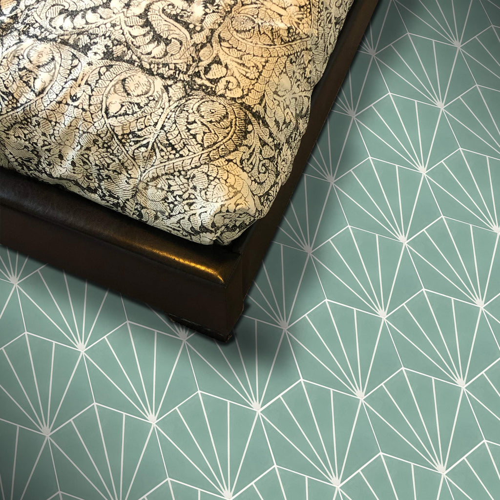 Menara Hexagon Handmade Cement Tiles, Pack of 12, Green and White Lines