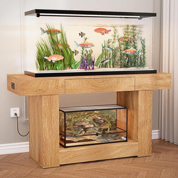 55-75/90 Gallon Aquarium Stand, Fish Tank Stand with Power Outlets & USB Ports, Heavy Duty Double Aquarium