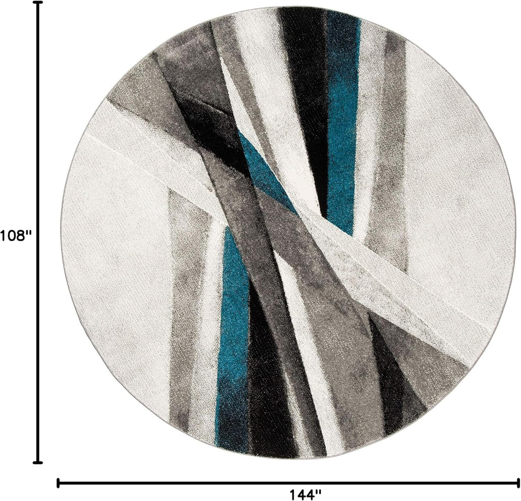 Hollywood Area Rug - 9' x 12', Grey & Teal, Mid-Century Modern Design, Non-Shedding & Easy Care