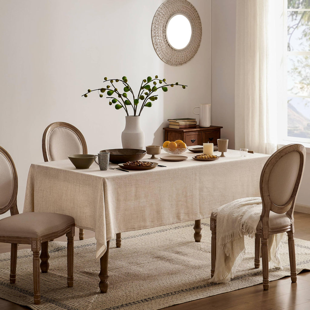 Farmhouse Linen Square Tablecloth, Natural 52x52 Inch