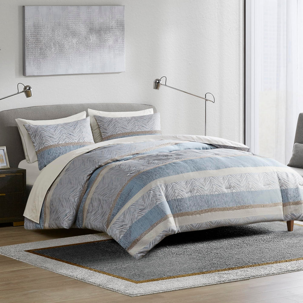 Cascade Jacquard Comforter Set, Queen, 7 Piece, Blue