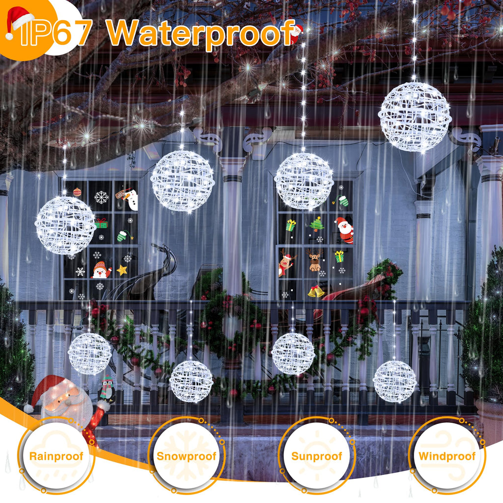 Christmas Lights Outdoor 4Pack 7.87inch, Cool White Ball Light