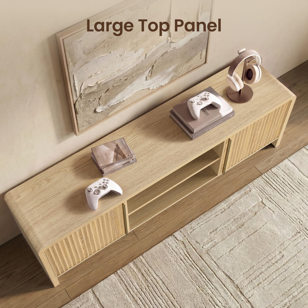 70" Fluted TV Stand with LED Light for TV up to 80", Natural Oak