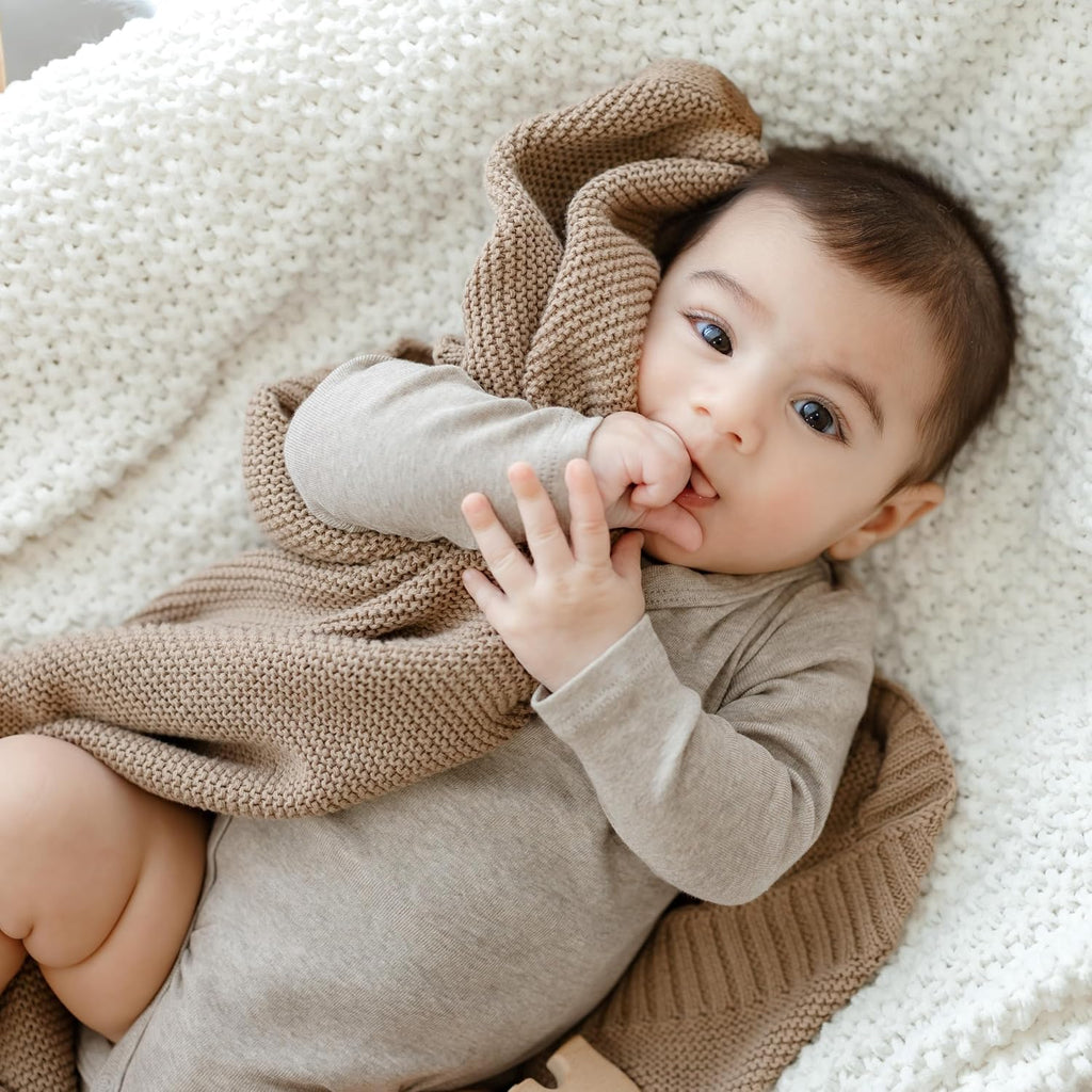 100% Organic Cotton Heritage Knit Textured Baby Blanket - Signature Heritage Knit, Soft Breathable Newborn Baby