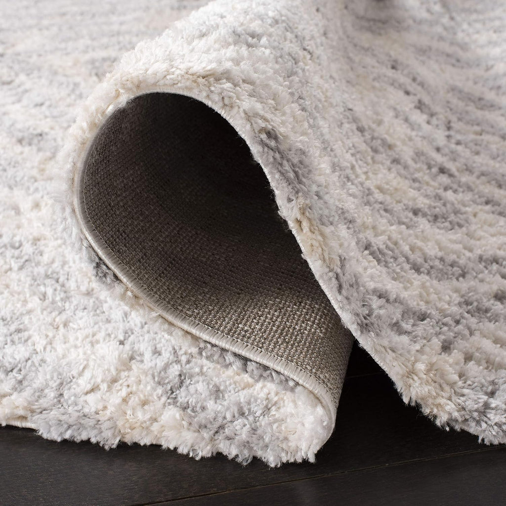 Berber Shag Collection Area Rug, Cream & Grey, Moroccan Design, Non-Shedding & Easy Care, 1.2-inch
