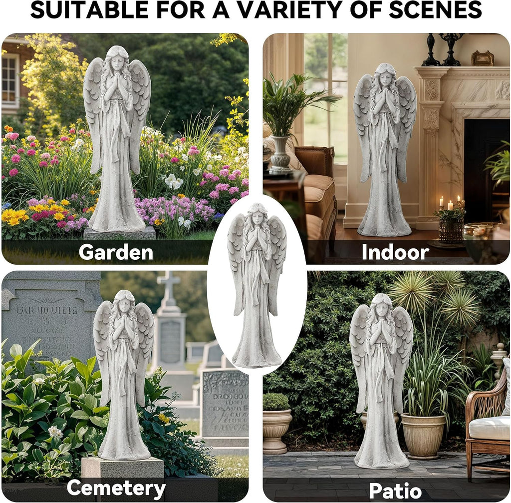 Praying Angel Statue Outdoor, Large Standing Garden Decor Figurine | Catholic Sculpture for Yard, Patio, or Cemetery.