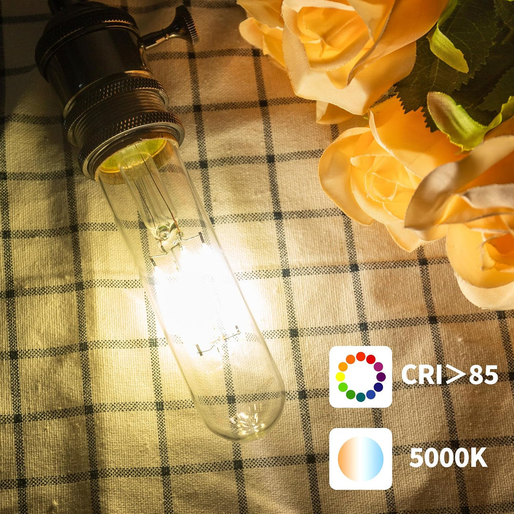 T10 Tubular Led Bulbs 60w Equivalent, Dimmable 5.25 Inch Led Tube Bulb, E26 T30 Edison Tubular Clear Light Bulbs