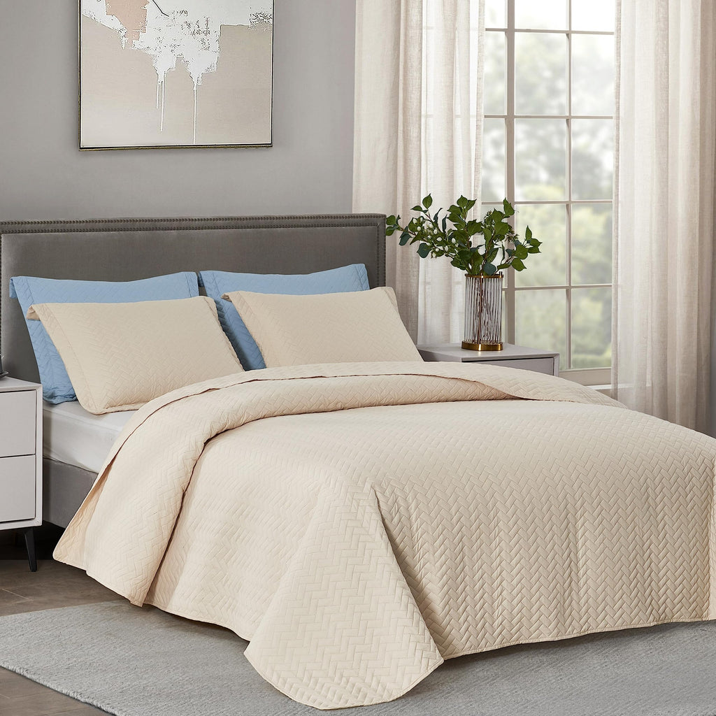 Oversized King Quilt 128"x120", Huge Bedspread Beige