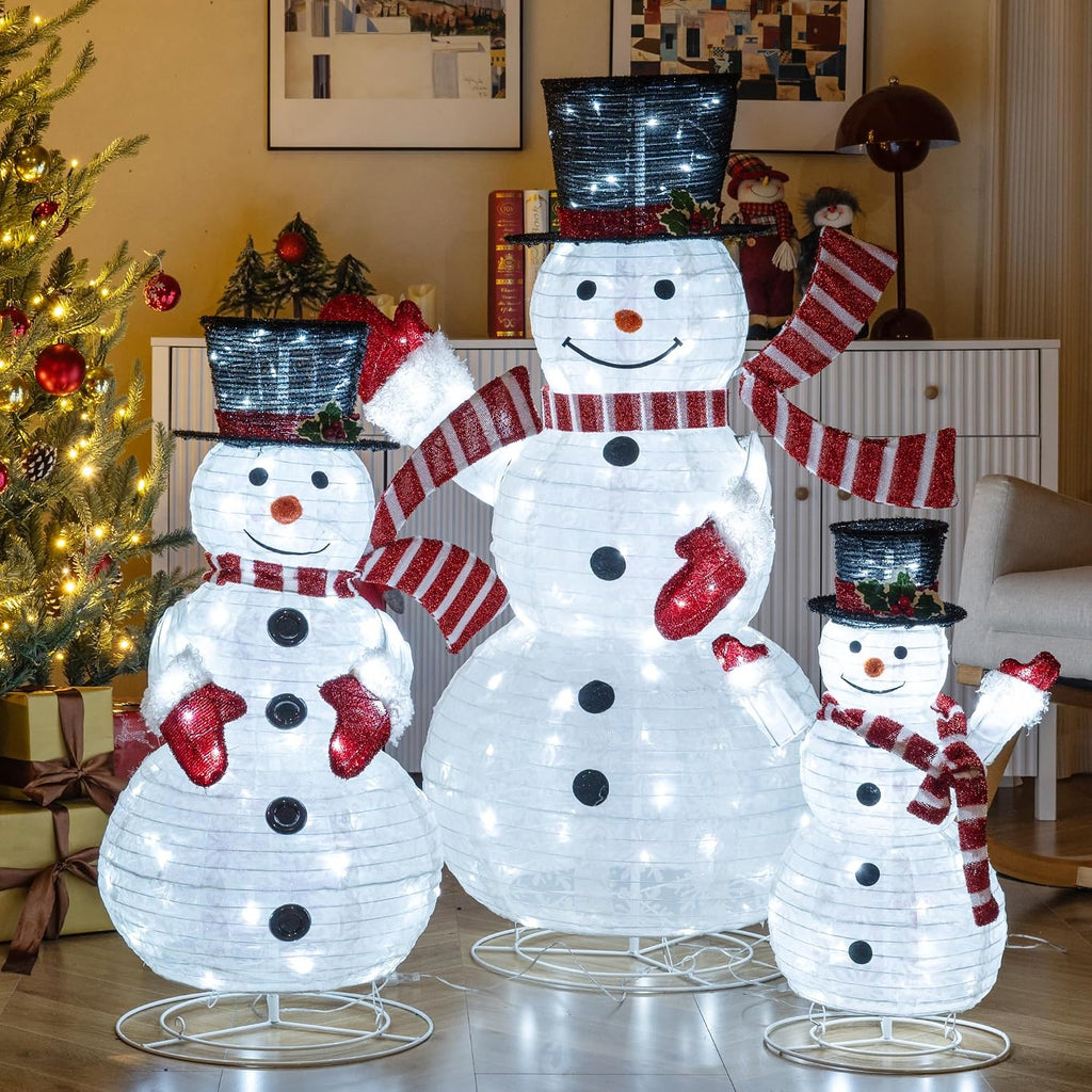 3-Piece Christmas Lighted 3D Snowman Family, 4.1 FT Snowman Set