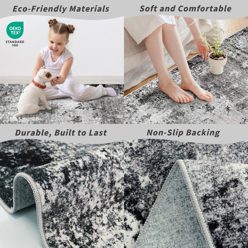 3x12 ft Long Hallway Runner Rug Non-Slip Washable Carpet Runner Entryway Bathroom Modern Abstract Neutral Low-Pile