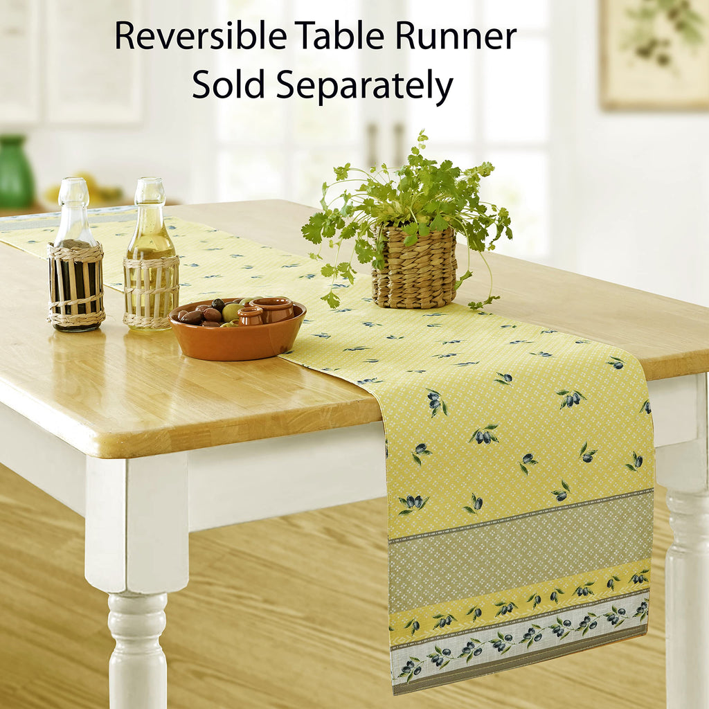 Rectangle Fabric Tablecloth, 52 x 70 Inch, Olivier Yellow and Grey Olive Print, Stain and Water Resistant Fabric