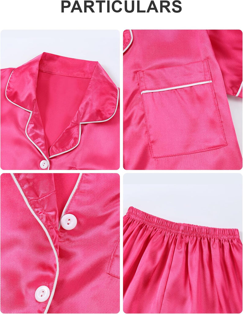 Girls Pajamas 3 Pcs Satin PJs Set Silky Soft Sleepwear -13