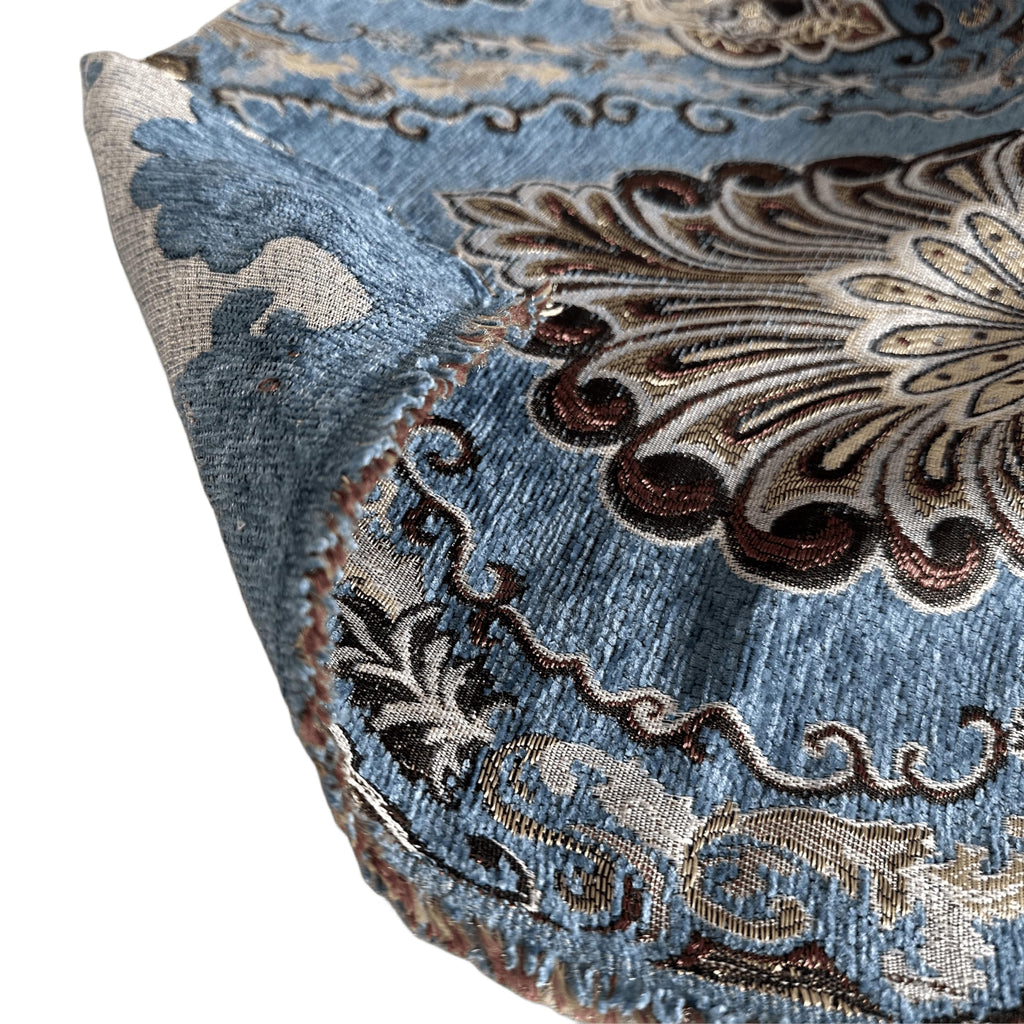 Thick Chenille Damask Fabric, for Chair Couch Pillow Tablecloth Material DIY Repair (Blue Peacock, 1 Yard)