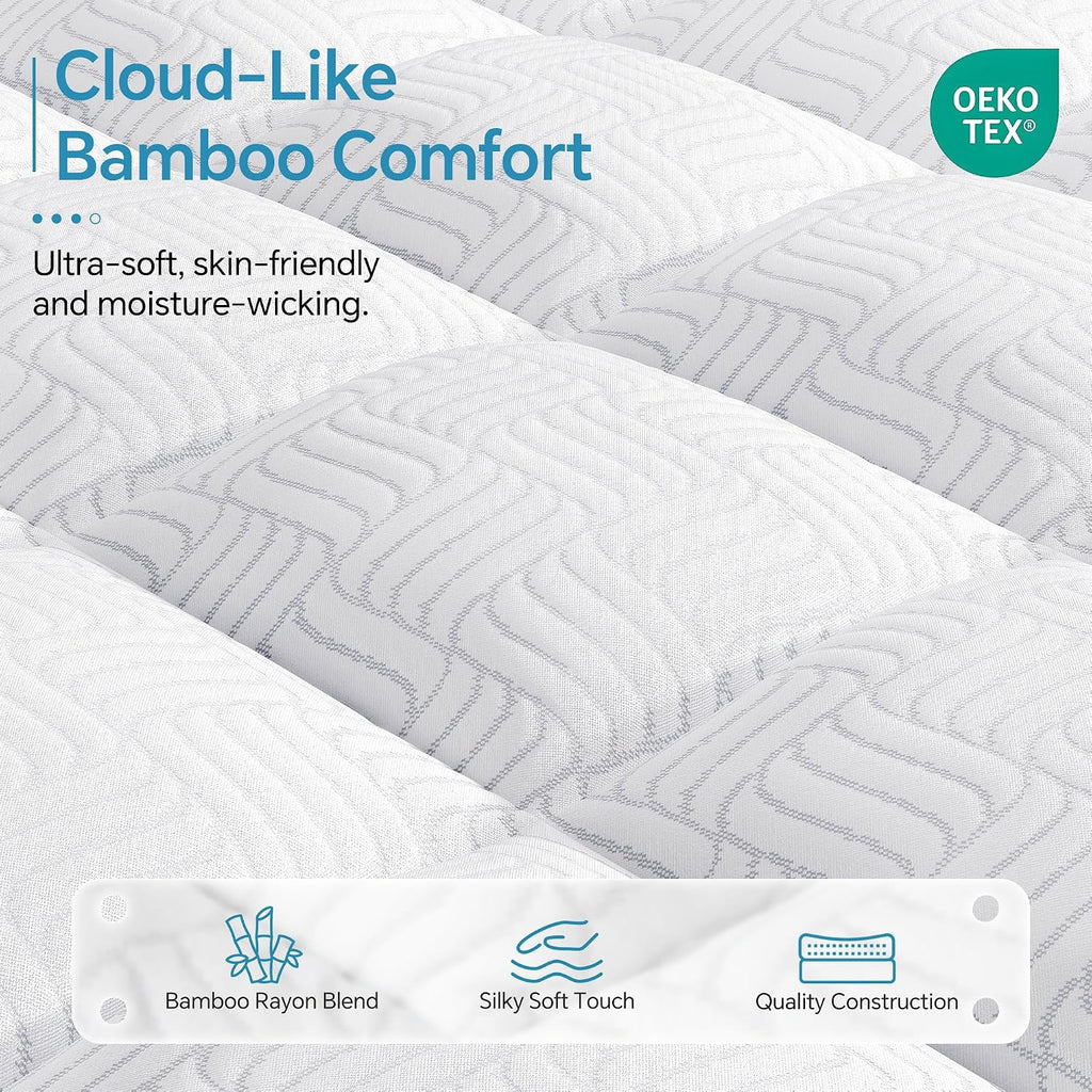 Queen Mattress Topper, Viscose Derived from Bamboo, Pillow Top | Breathable Mesh Sides, Shredded Memory Foam Blend