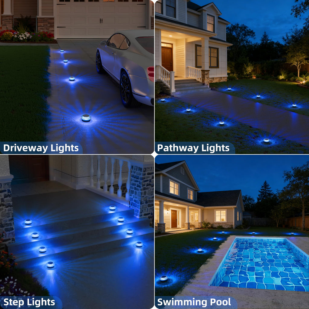 Solar Ground Lights Outdoor, 12 Pack Flat Solar Pathway Lights, IP67 Waterproof Solar Powered Disc Lights, Landscape