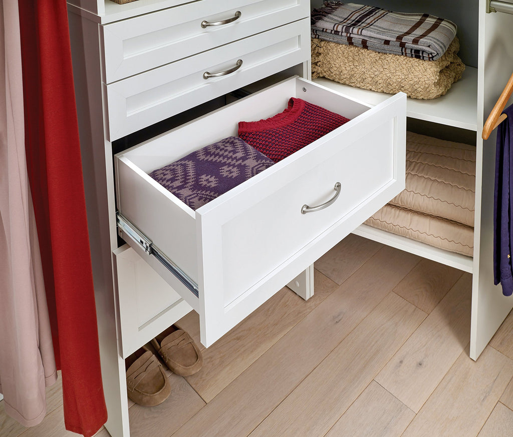 SuiteSymphony Wood Closet Drawer, Storage Tower Add On Accessory, Shaker Style, 25" x 10", Pure White