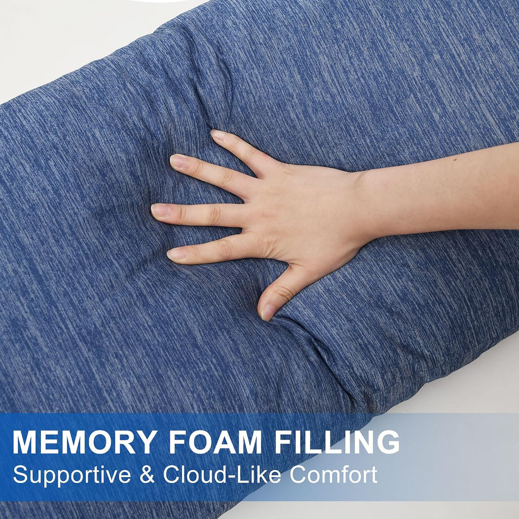 Cooling Body Pillow for Adults, Memory Foam Insert 20x60 Inch Blue | For Side Sleepers, Soft Support for Pregnant