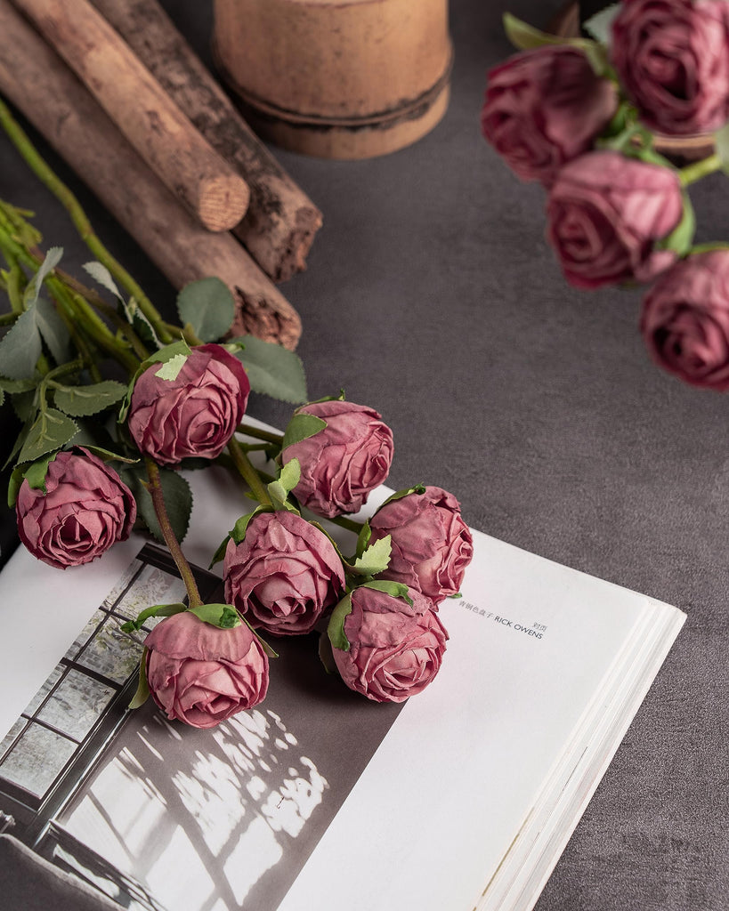 24pcs Artificial Vintage Roses Fake Silk Mini Rose Dusty Rose