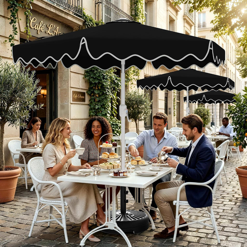Patio Umbrella with Wavy Trim, UV-Fade-Resistant Canopy, Crank & Tilt - Black 7.5ft