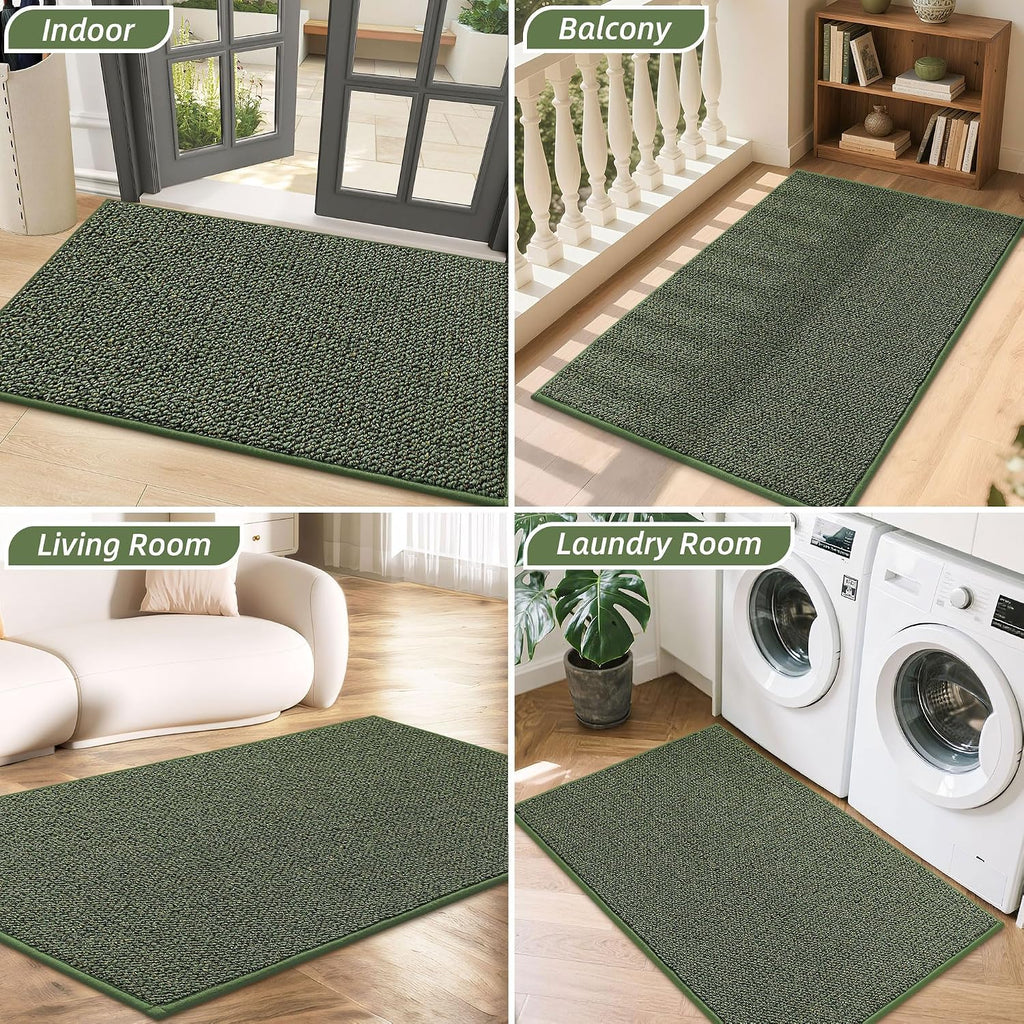 Dirt Trapper Door Mat 24" x 36", Non-Slip Washable Doormats, Green | Entrance Mat Dirt Resistant and Absorbent