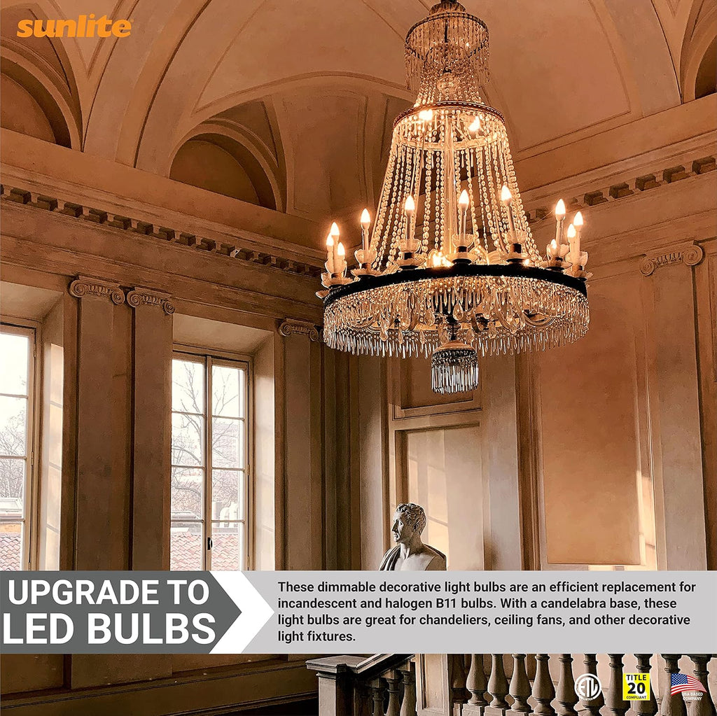 LED B11 Decorative Chandelier Light Bulb, 7 Watts (60W=), 500 Lumens, 120 Volts, Dimmable, E12 Base, 90 CRI, ETL
