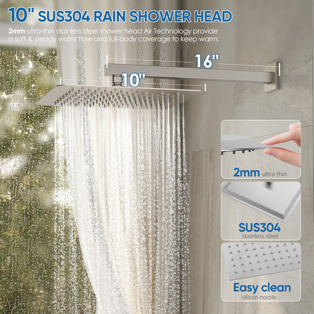 Tub Shower System with 10" Rain Head, Handheld & Valve Kit