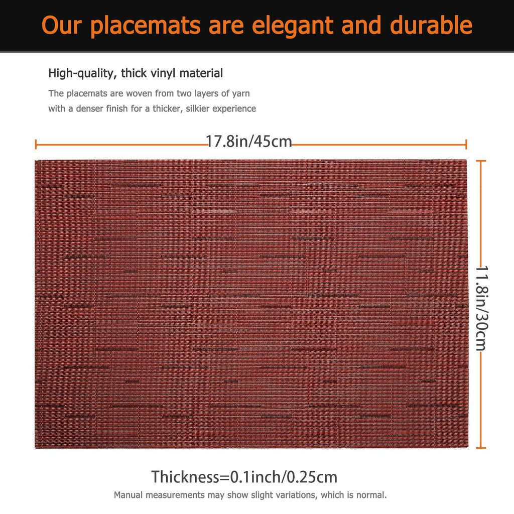 Red Vinyl Placemats Set of 12, Heat Resistant Table Placemats
