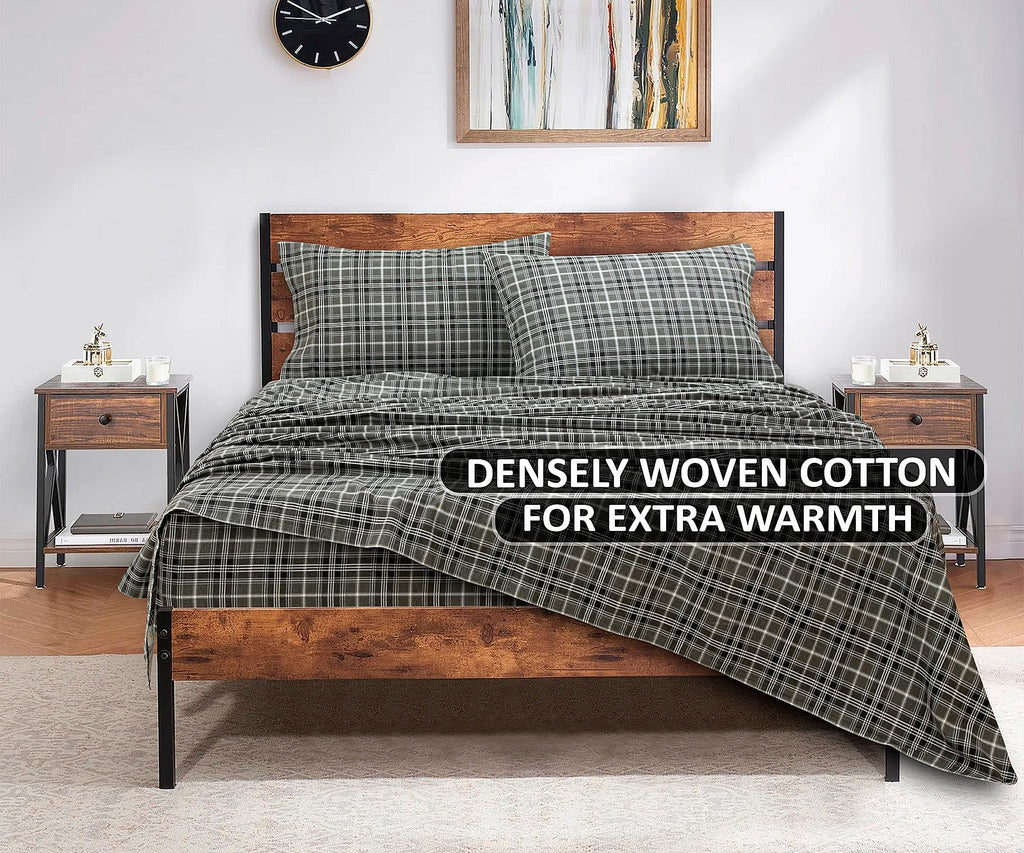 4 Piece 100% Cotton Flannel Sheets Bed Set - Warm & Extra Soft - Deep Pockets, Breathable, All Seasons