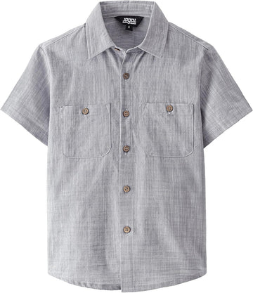 Boys Chambray Shirts Short Sleeve Button Down Shirt for Kids