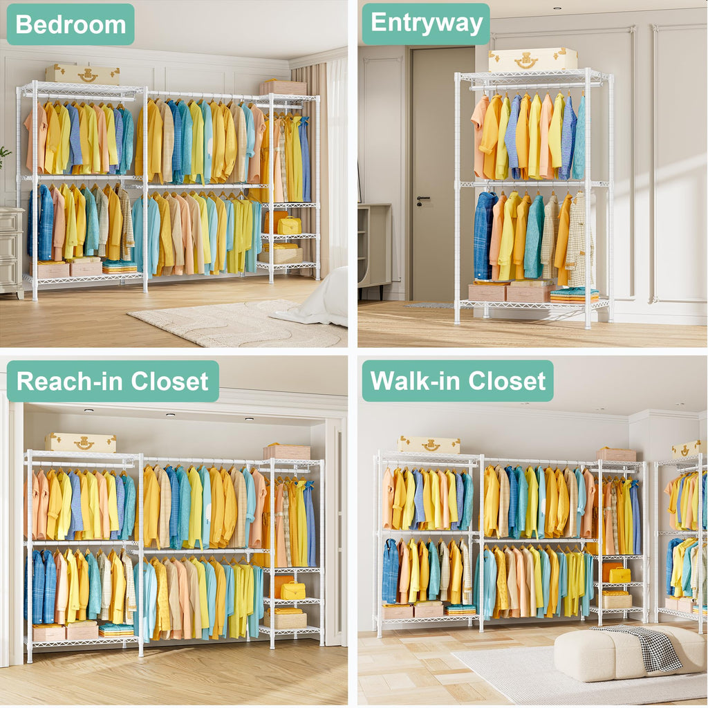 E01 Expandable Heavy Duty Clothes Rack, Free Standing Closet System
