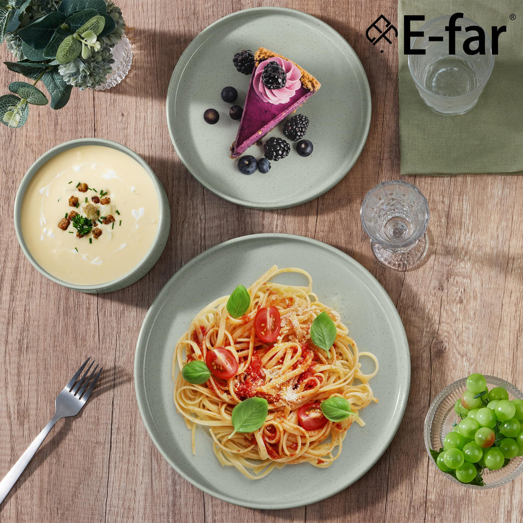 Dinnerware Sets for 6, 18-Piece Stoneware Plates and Bowls Set, Green
