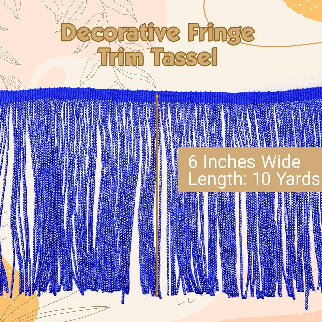 Chainette Fringe Trim, Royal Blue, 6" Wide, 10 Yards